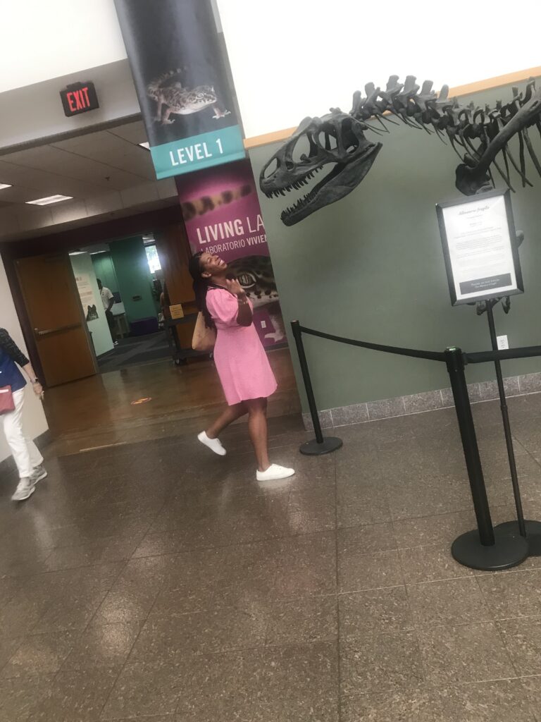 Small Museums Can Hold Big Truths - Mercedes at a small museum with dinosaur bones in California