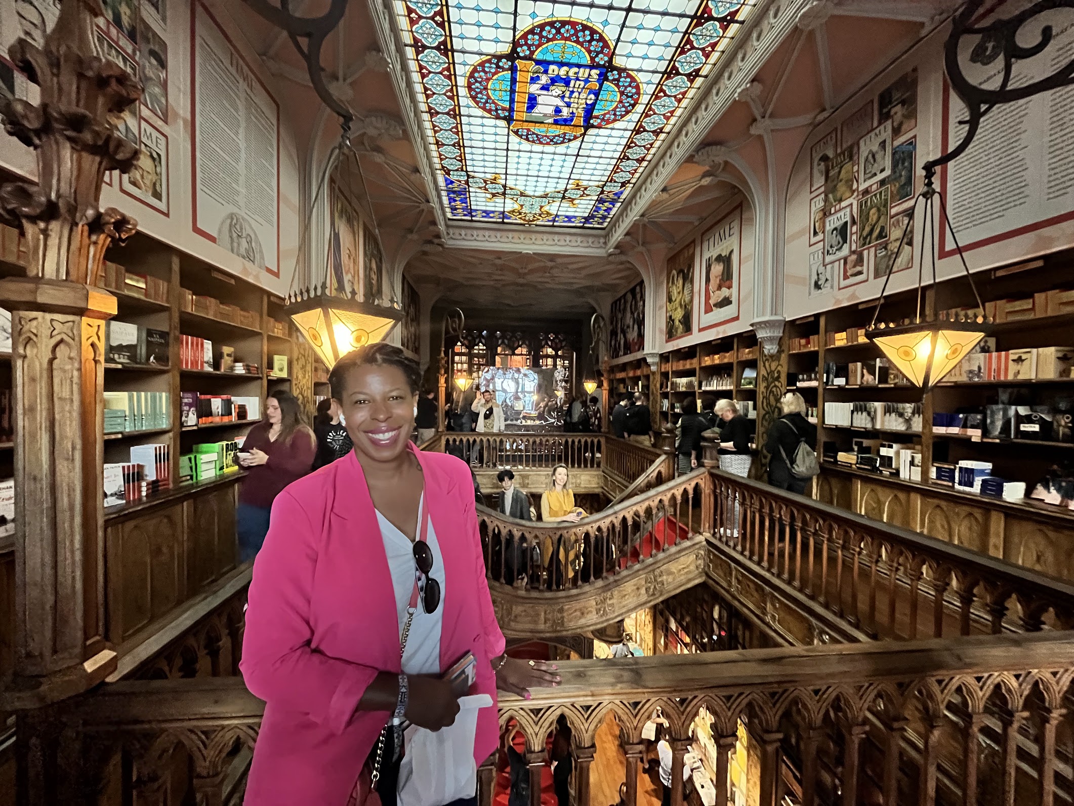 DG Speaks - Travel - Mercedes posing inside the beautiful Livraria Lello