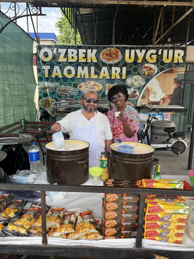 Ayran - The Salty Yogurt Drink That Didn't Do It For Me - Mercedes trying Ayran in Fergana, Uzbekistan.