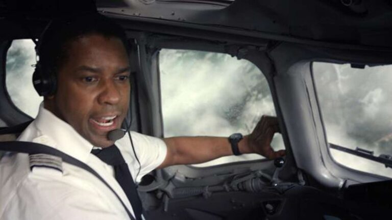 Captain Whip Whitaker (Denzel Washington) realizes the airplane he's piloting is virtually doomed. Image courtesy of Paramount Pictures.