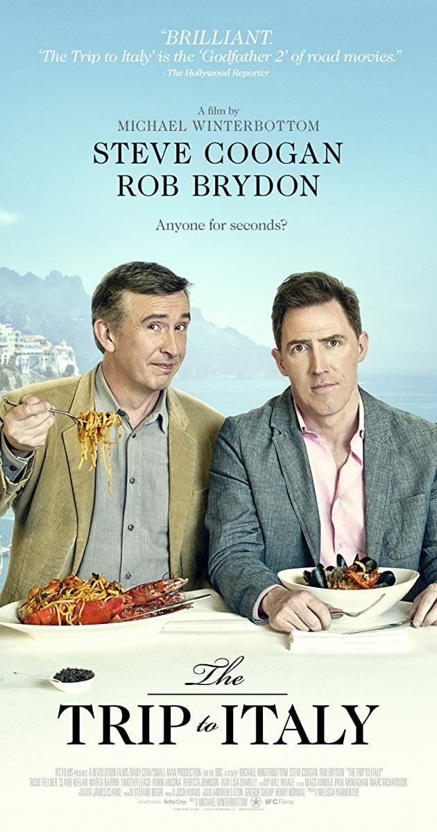 DG Speaks - Pop Culture - Film Review - Yelp's Beret Cinema Club - Movie poster featuring ‘The Trip to Italy’ with Steve Coogan and Rob Brydon exploring Italy, capturing humor and unexpected emotions.