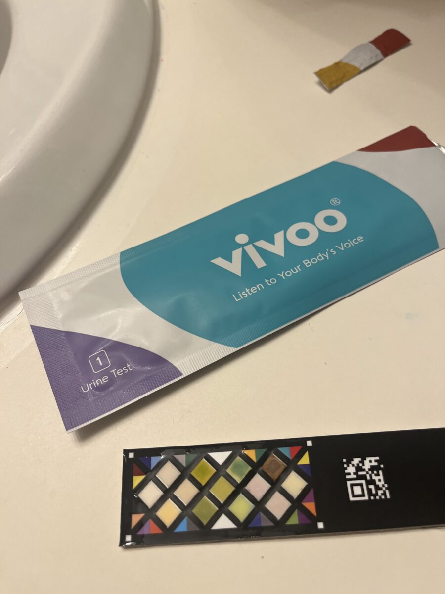 Vivoo test on bathroom counter
