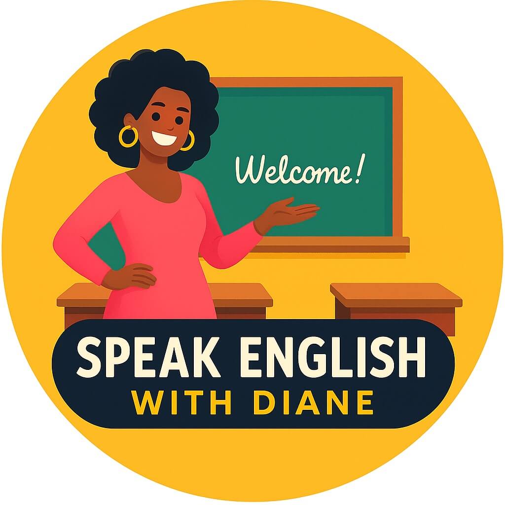Speak English with Diane logo – online English teacher welcoming students.