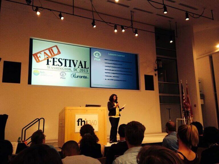 Mercedes Diane Griffin Forbes speaking at Fail Festival DC 2013 on failure and resilience in development work.