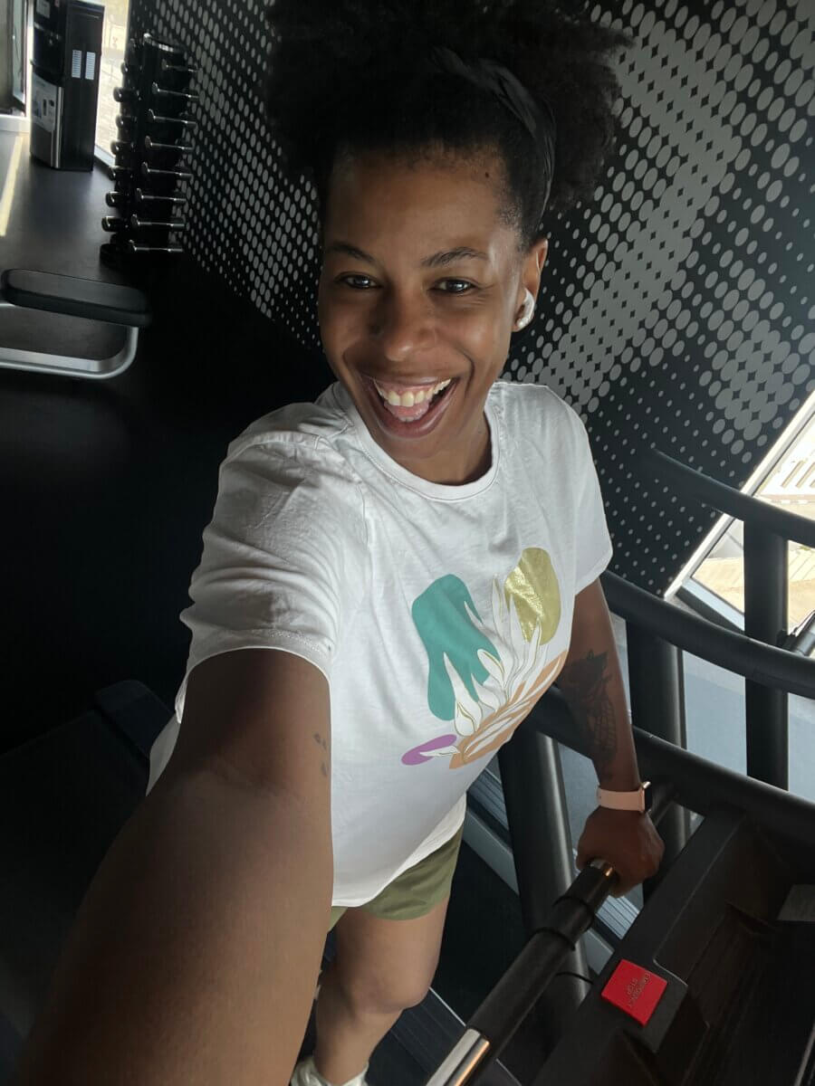 Mercedes at Hampton by Hilton in Al-Seef Dubai at the gym on the treadmill training for the Camno