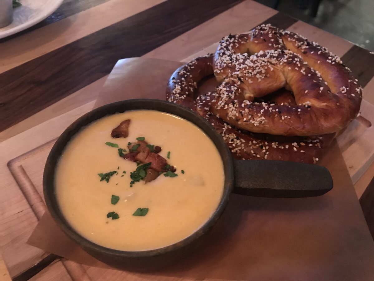 National Pretzel Day - pub life. a big stack of pretzels with beer queso.