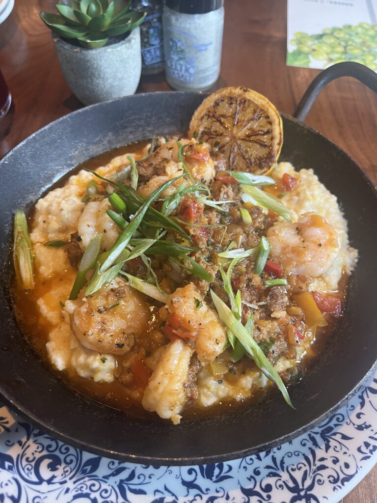 Shrimp and Grits plate at Tupelo Honey in Arlington, Virginia