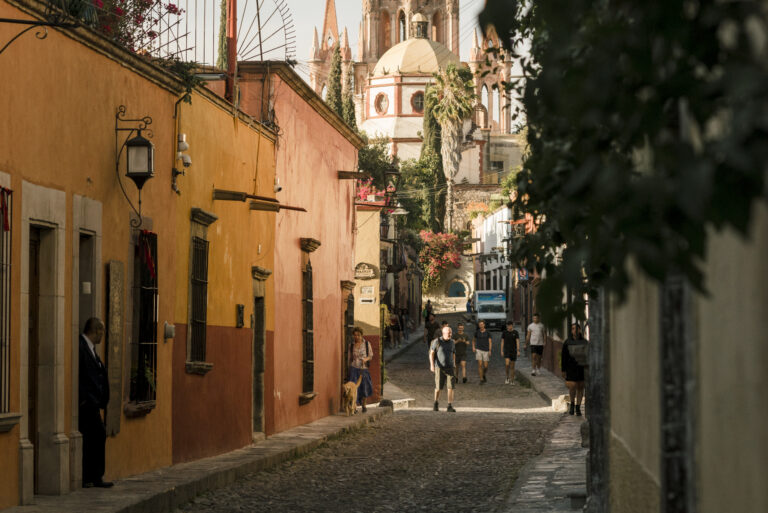 San Miguel de Allende green season street view with historic architecture