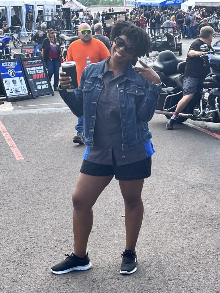 Mercedes smiling and happy at Sturgis