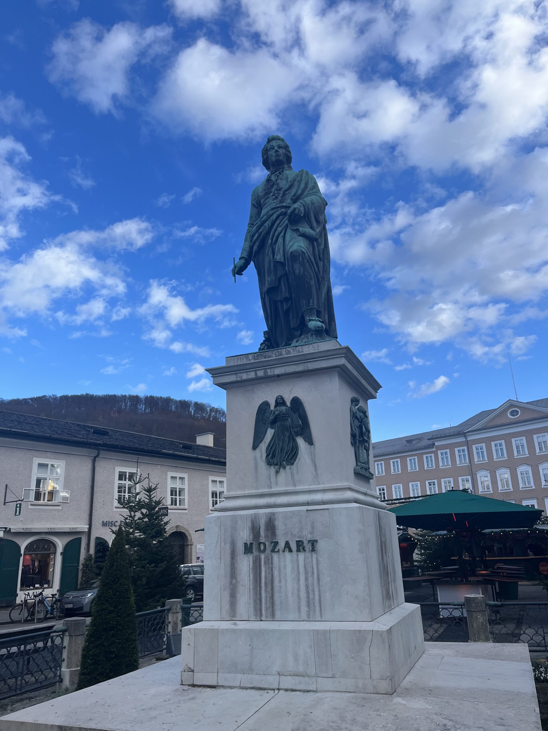 Mozart Monument in Salzburg, Austria, honoring the city’s most famous composer.