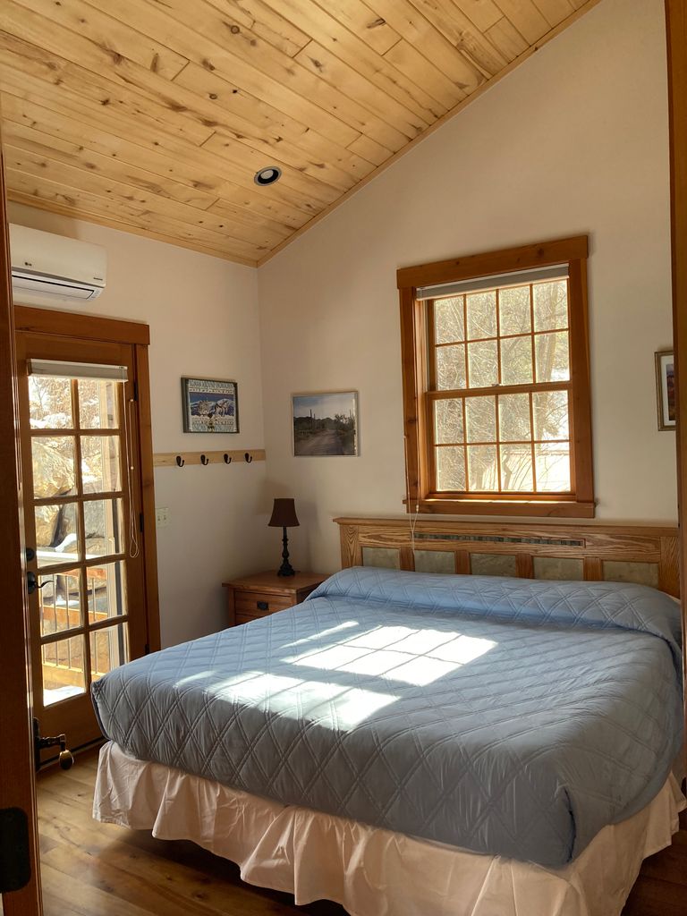 Airbnb Essentials: 25 Must-Have Items for New Hosts - Inviting bedroom with wooden ceiling and natural light, featuring a king-size bed.