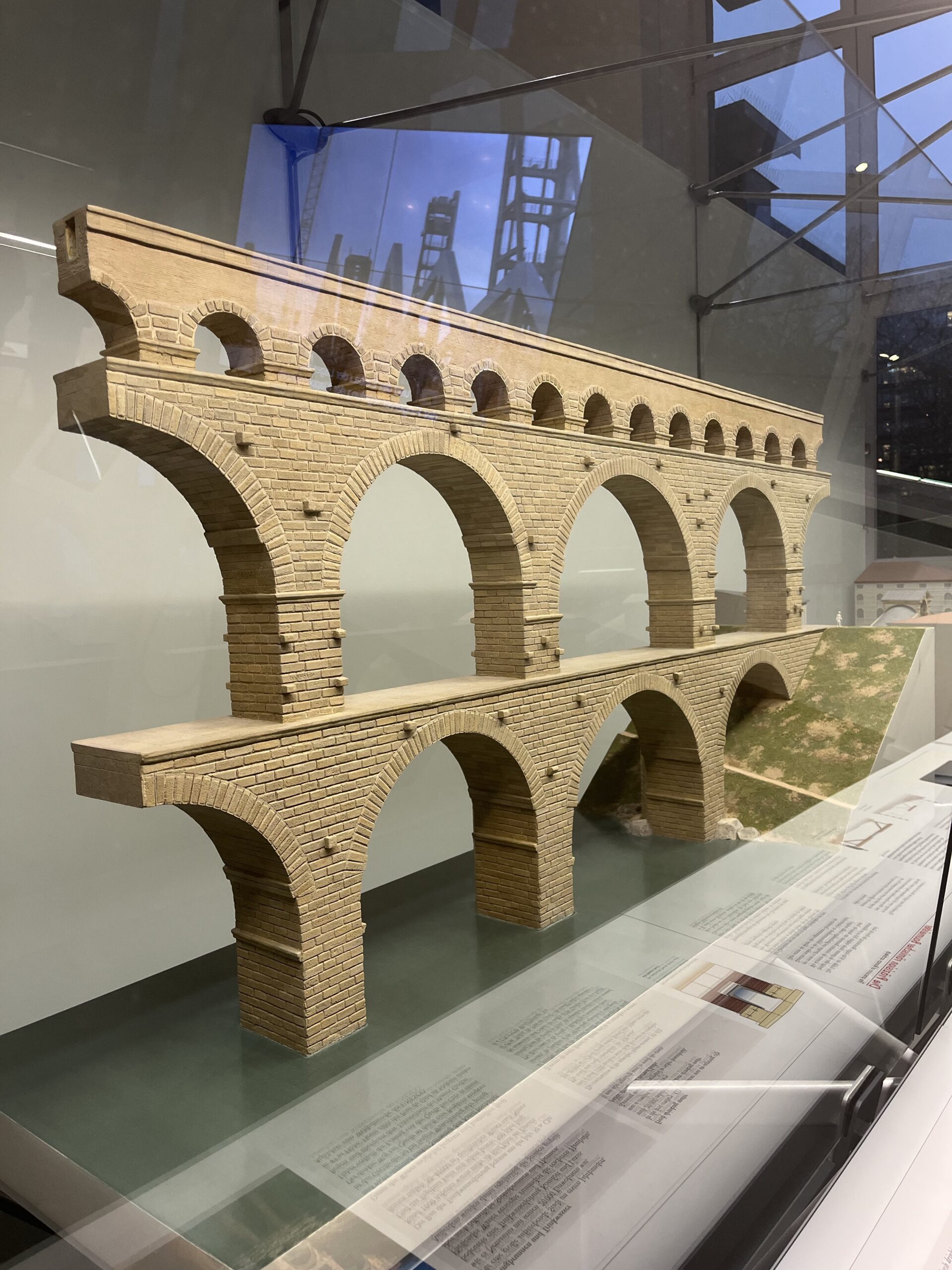 Three-level Roman aqueduct model displayed at the Deutsches Museum Munich