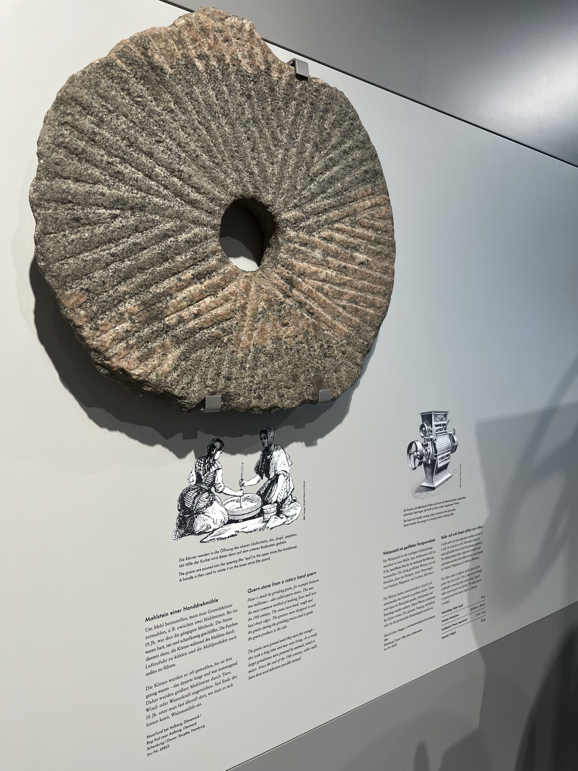 Historic rotary quern used to grind grain at the Deutsches Museum Munich