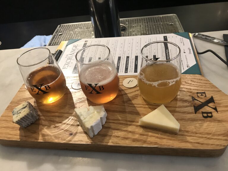 Beer flight featuring a variety of craft beers at a local brewery
