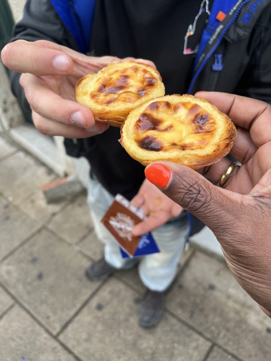 Fresh Original Pastéis de Belém Portuguese custard tarts in Lisbon, Portugal