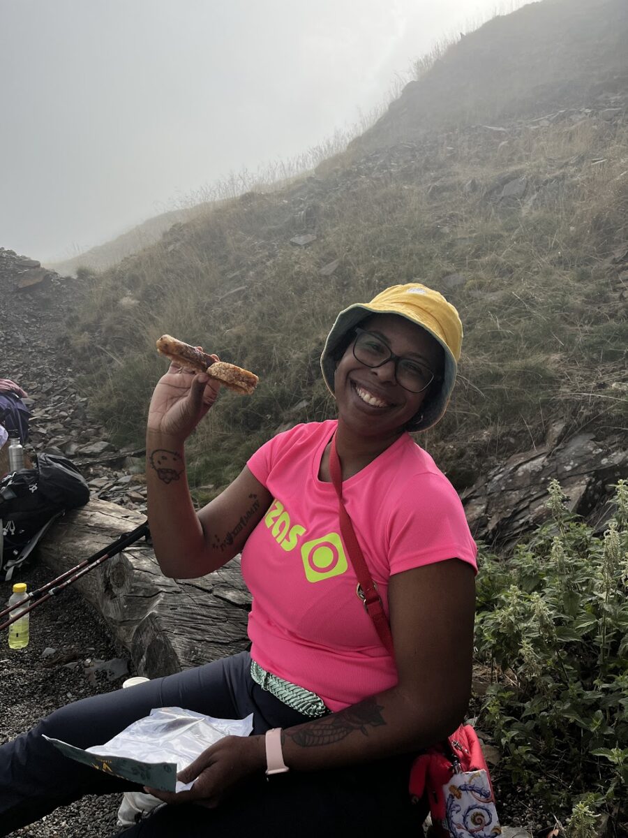 Mercedes snacking away on the Camino trail