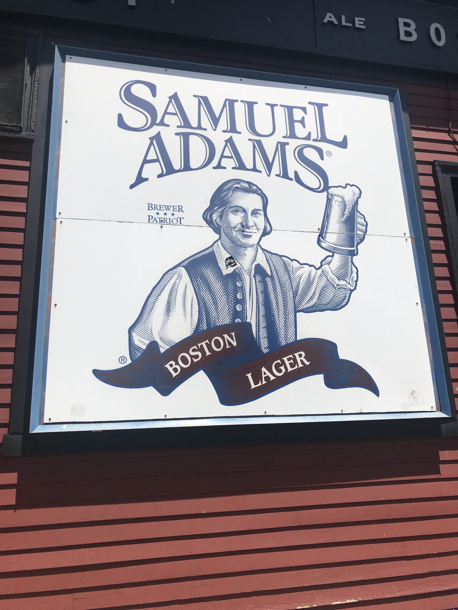 Vintage Samuel Adams Boston Lager sign displayed outside the Samuel Adams Brewery in Boston, Massachusetts.