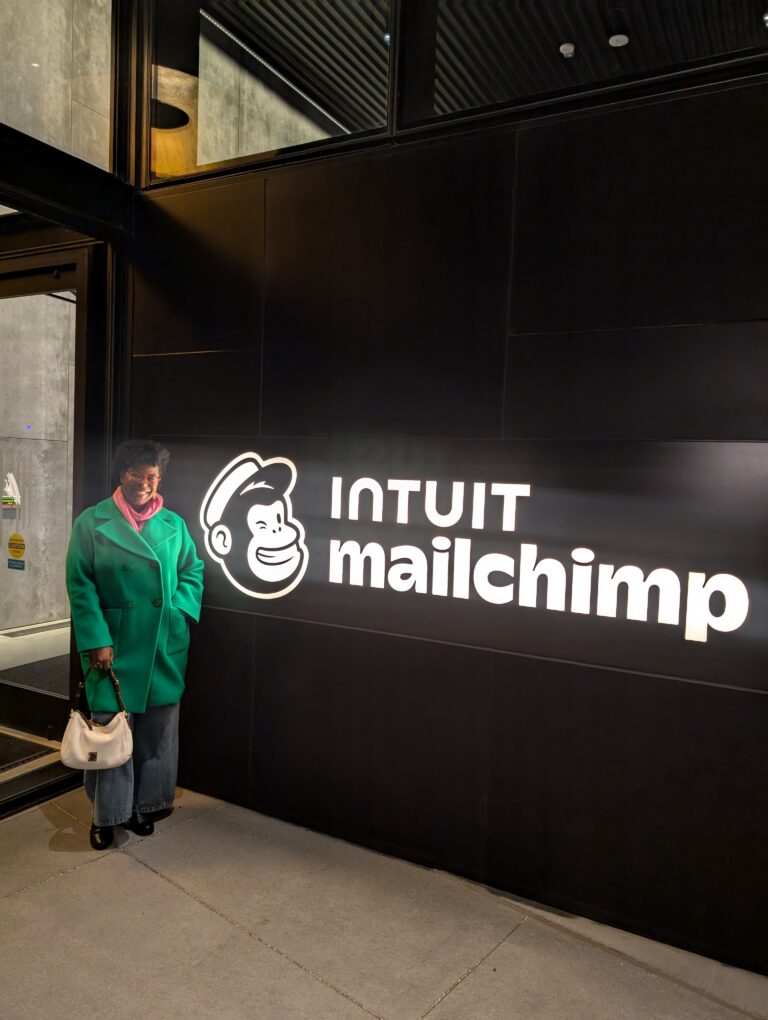Mercedes Forbes standing outside the Intuit Mailchimp office in Atlanta