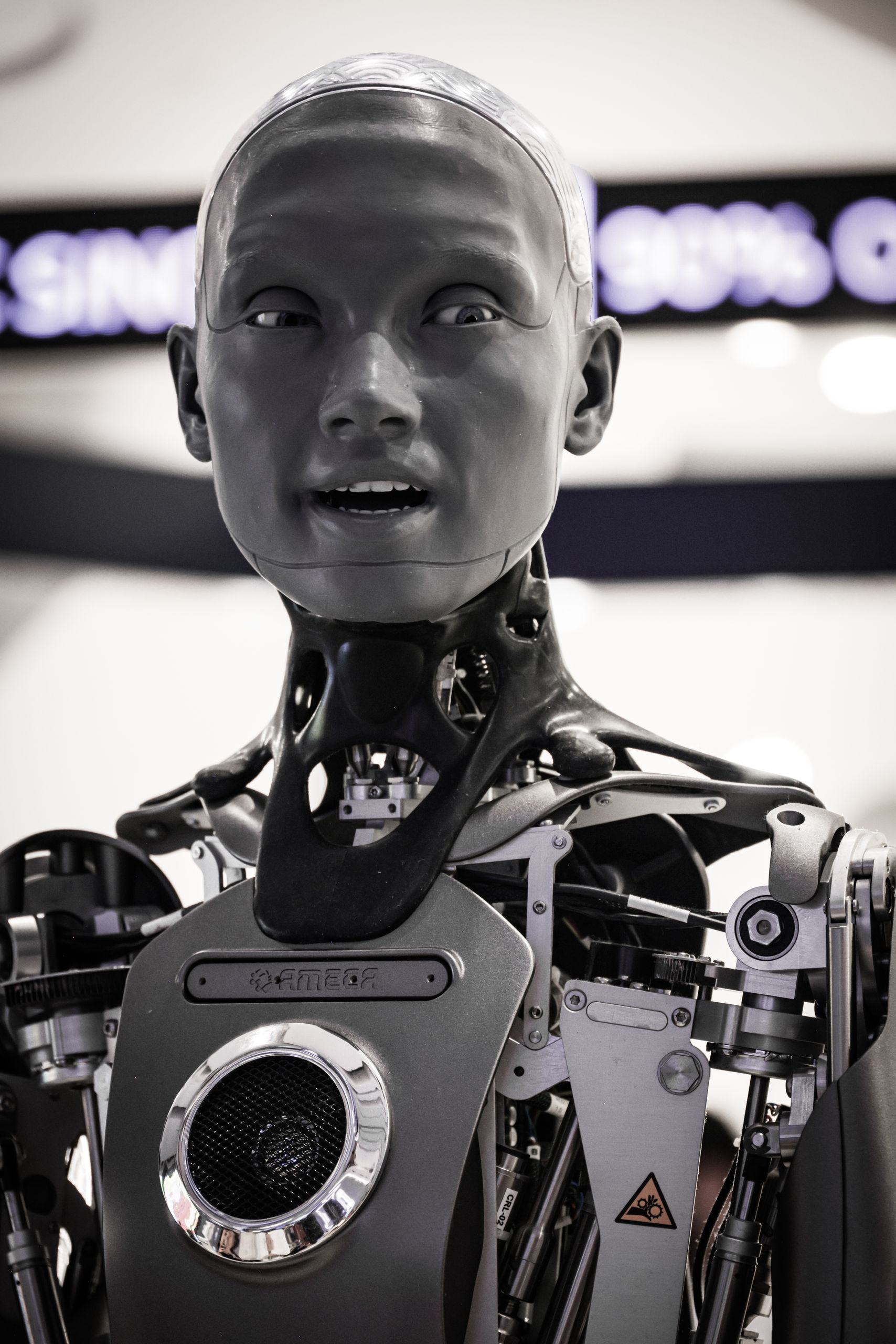 Rise of AI - A detailed image of a humanoid robot showcasing advanced robotics technology at an exhibition.