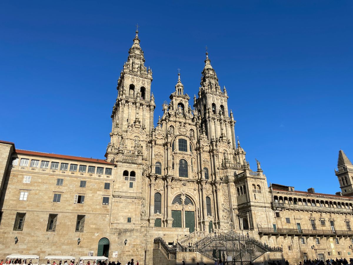 Santiago de Compostela Cathedral under a clear blue sky