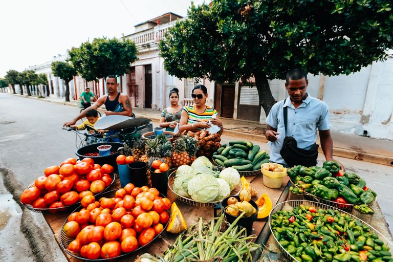 The Roadside Fruit Stand That Stops Me Every Time - Colorful street market display with fresh fruits and vegetables. Local vendors engage with customers.