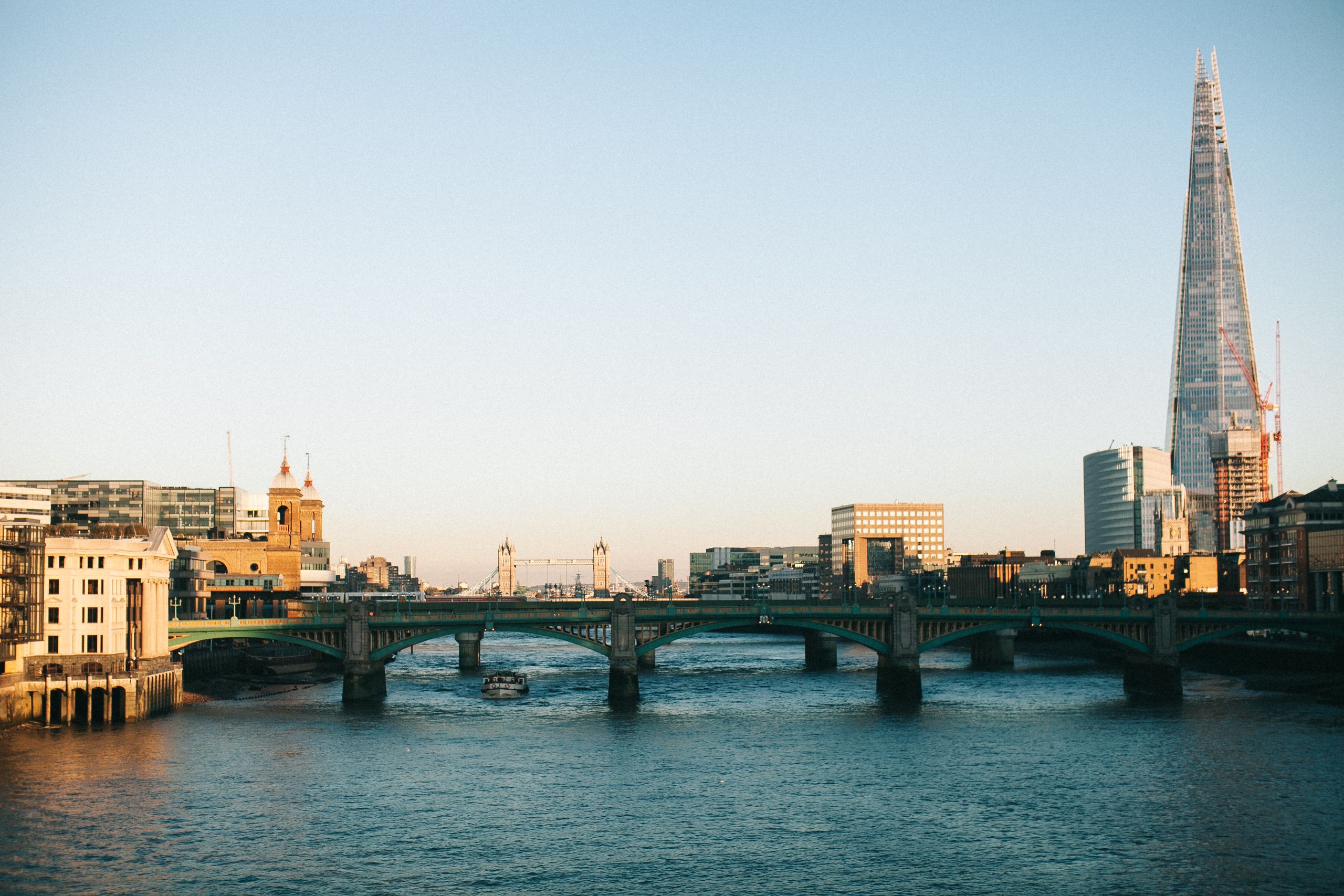Why I Like Cities That Make Room for Water -Stunning view of London's skyline and the Shard during sunset over the Thames.